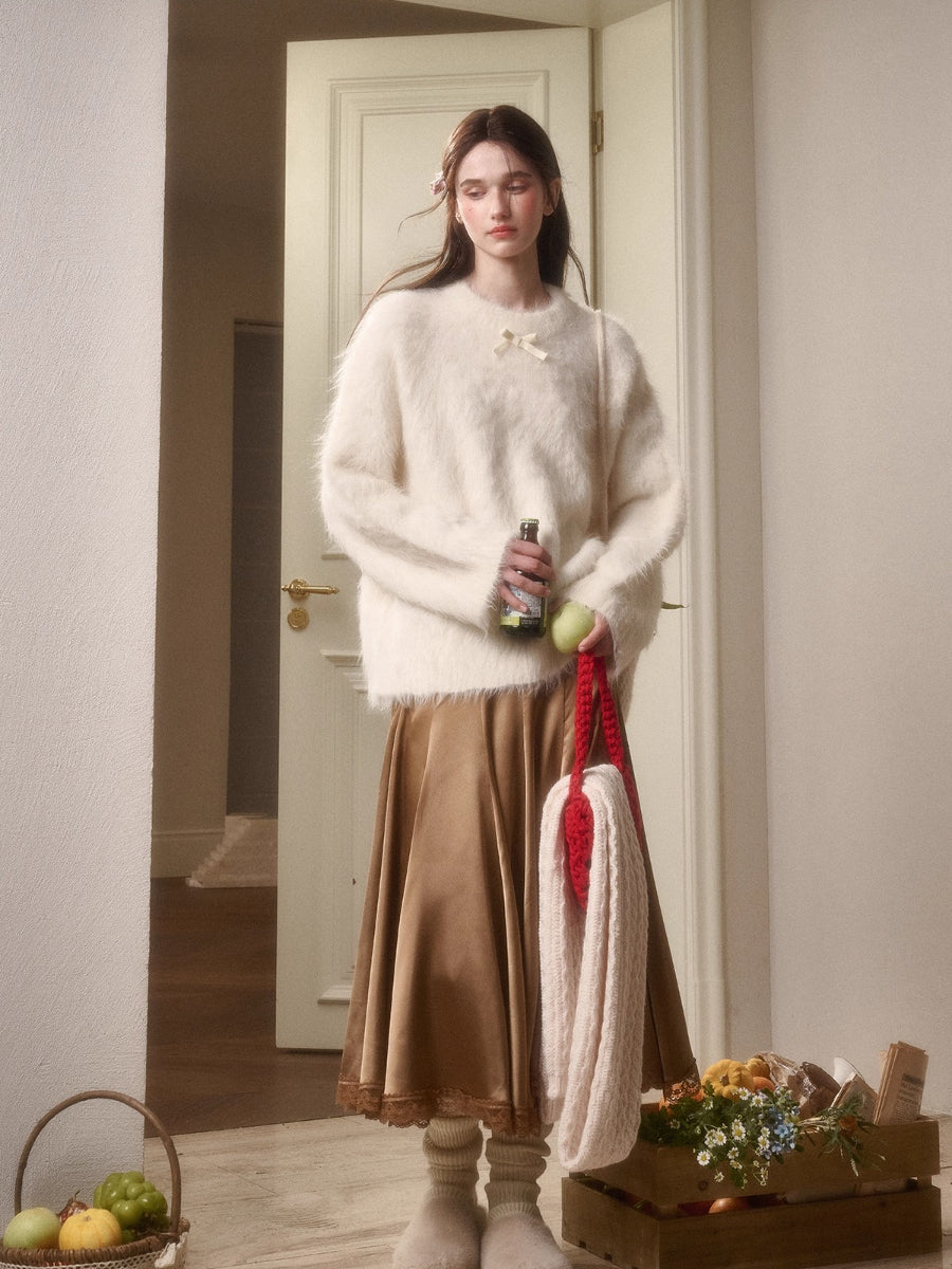 Little Lamb Alpaca-Cashmere Long Plush Crewneck