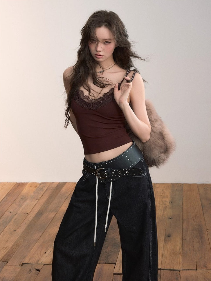 Lace Trim Cropped Cami Top