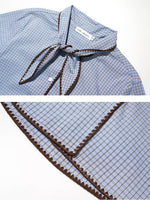 Vintage Contrast Plaid Embroidered Tie-Neck Shirt