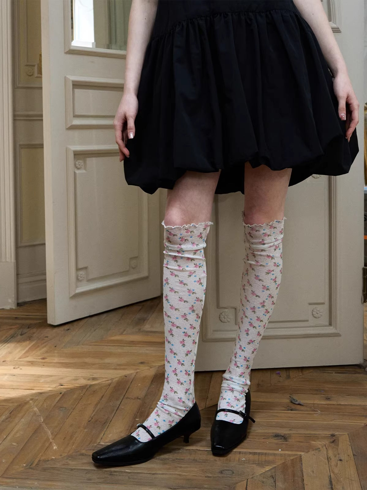 Floral Print Over-the-Knee Socks