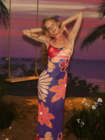Floral Cowl Neck Backless Maxi Dress