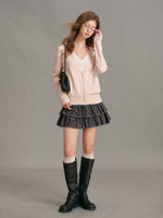 Lace Trim V Neck Knit Cardigan