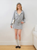 Contrast Embroidered Zip Hoodie & Skirt Set