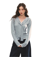 Lace-Trim Tie Knit Blouse