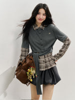 College Plaid Fake Two-piece Shirt