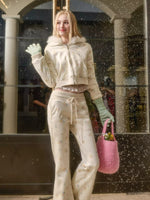 Floral Fur-Trim Hooded Cardigan & Pants Set