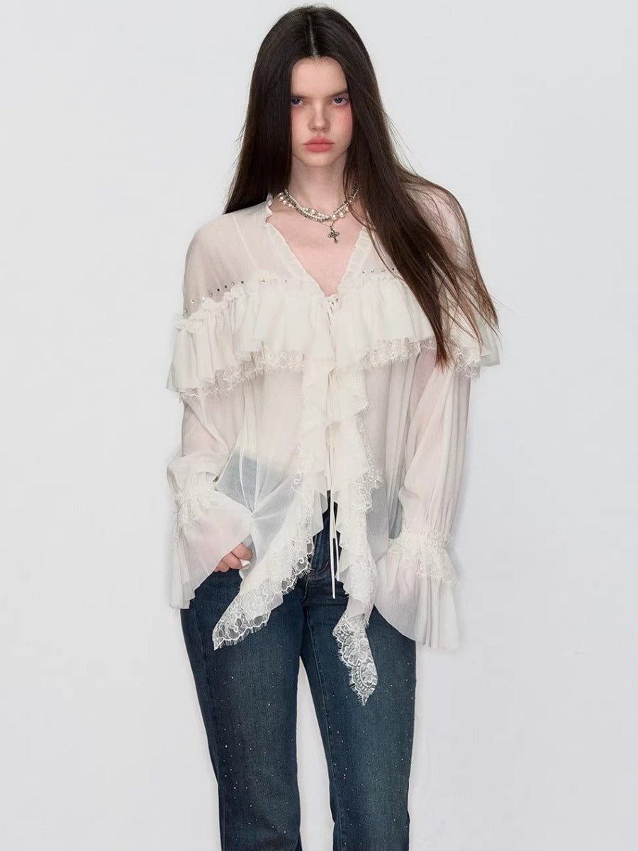 Ruffle Sheer Blouse