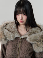 Korean Retro Leopard Wool Hooded Jacket