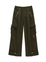 Fringed Corduroy Straight-Leg Pants