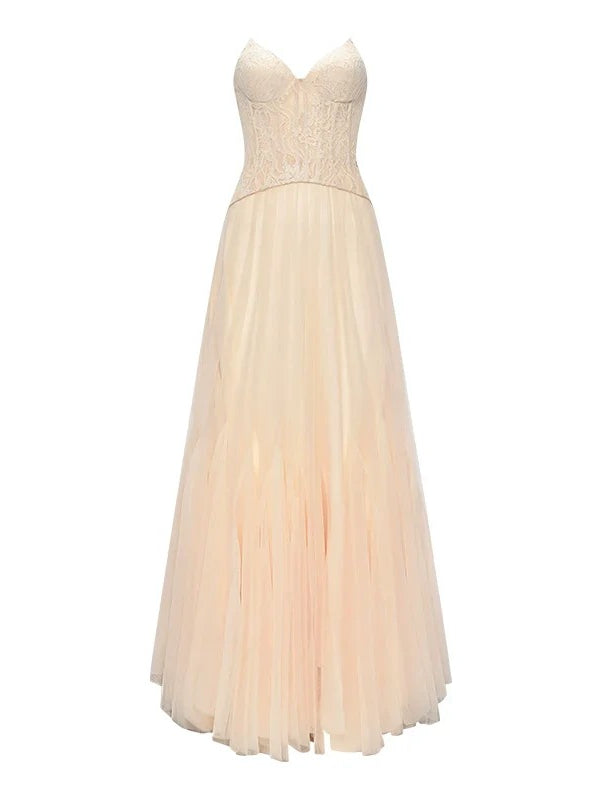 Heavy Lace Corset Mesh Maxi Dress