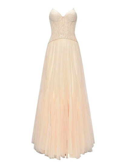 Heavy Lace Corset Mesh Maxi Dress