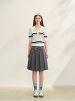 Fake Two-piece Printed Belted Pleated Skirt
