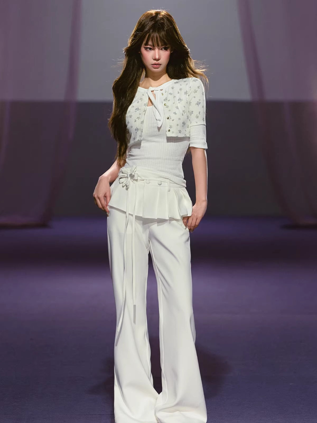 Layered Pleated Panel Straight Pants