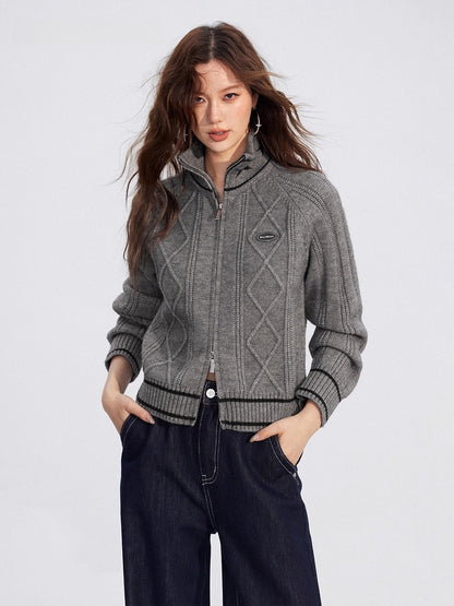 Contrast Zip Cable Sweater