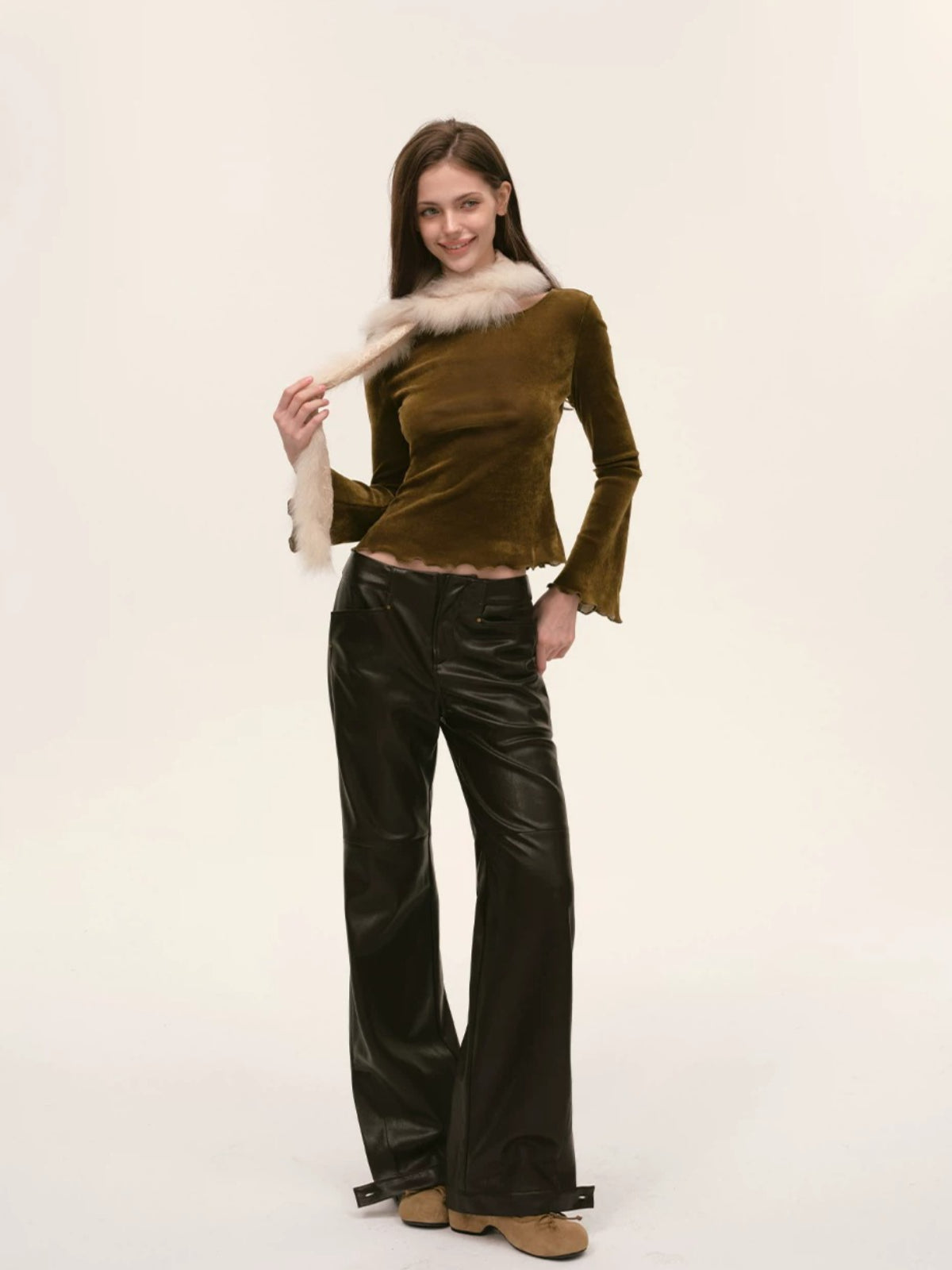 Paneled Faux Leather Wide-Leg Pants