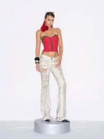 Distressed Low-Rise Flare Jeans