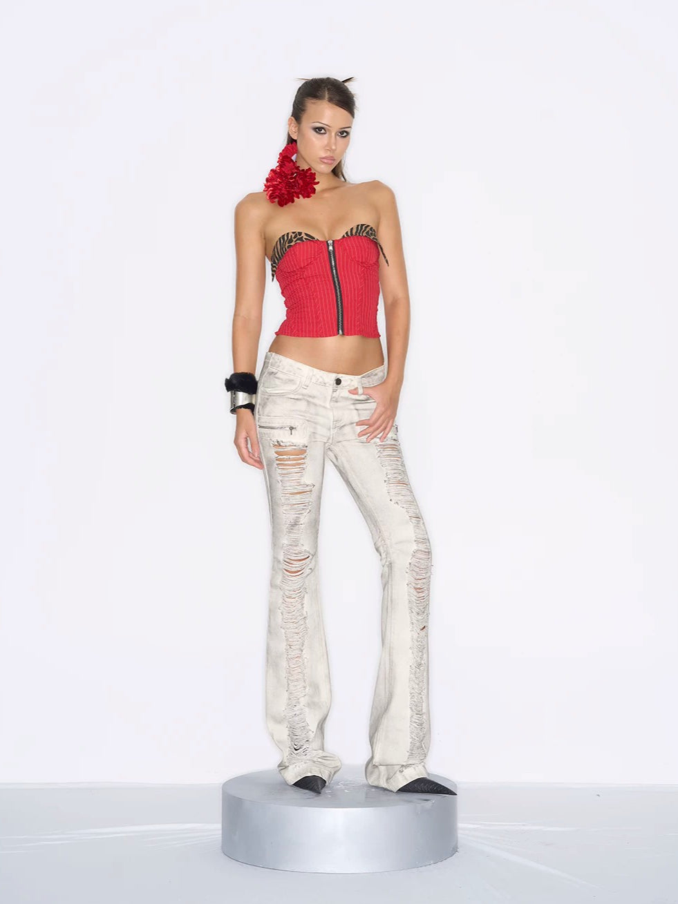 Distressed Low-Rise Flare Jeans