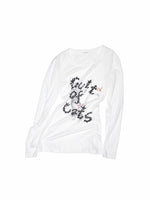 Cat Print Open-Back Long-Sleeve T-shirt