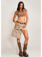 Compass Badge Patina Leather Flip Bag Medium Caramel Patina