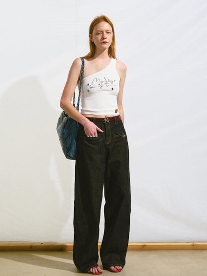 Off-Shoulder Handmade Color Rhinestone Knitted Cami