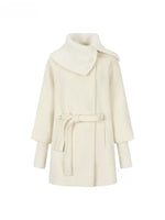 Asymmetric Collar Belted Wool Coat