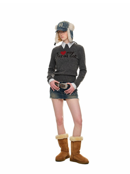 Letter Heart Jacquard Sweater