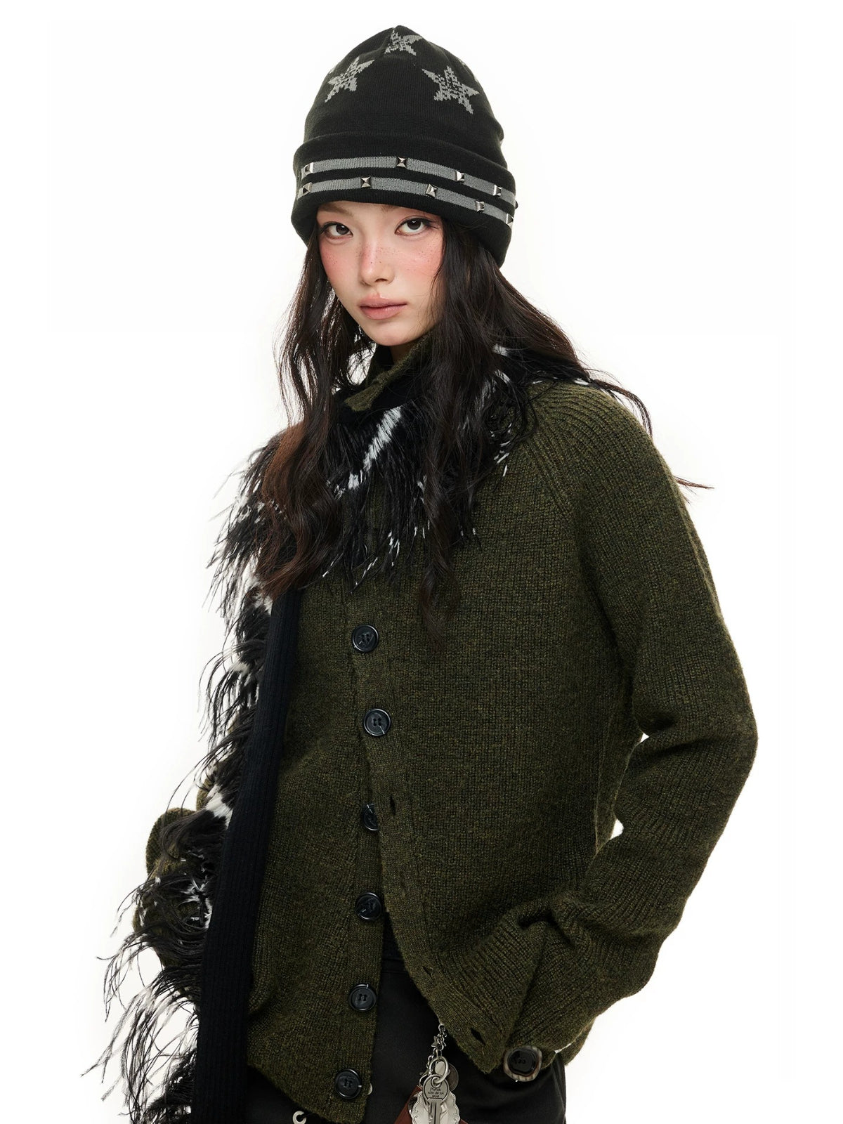 Vintage Stand Collar Knit Cardigan