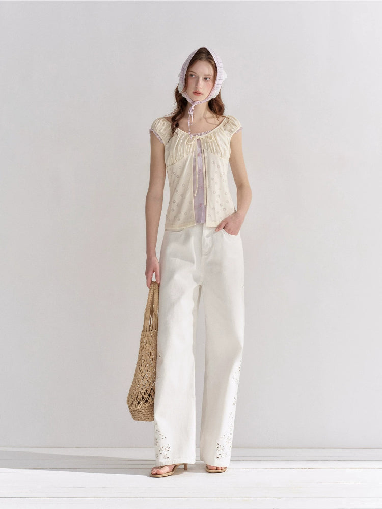 Embroidered Wide-Leg Jeans