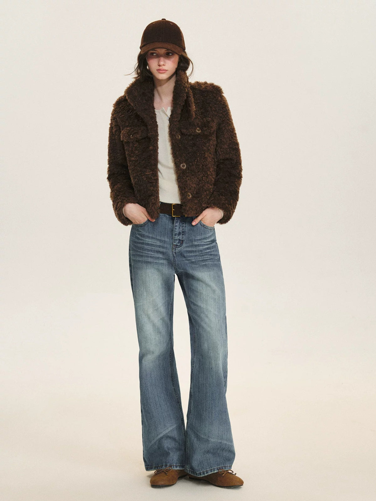 Vintage Cropped Plush Collar Coat