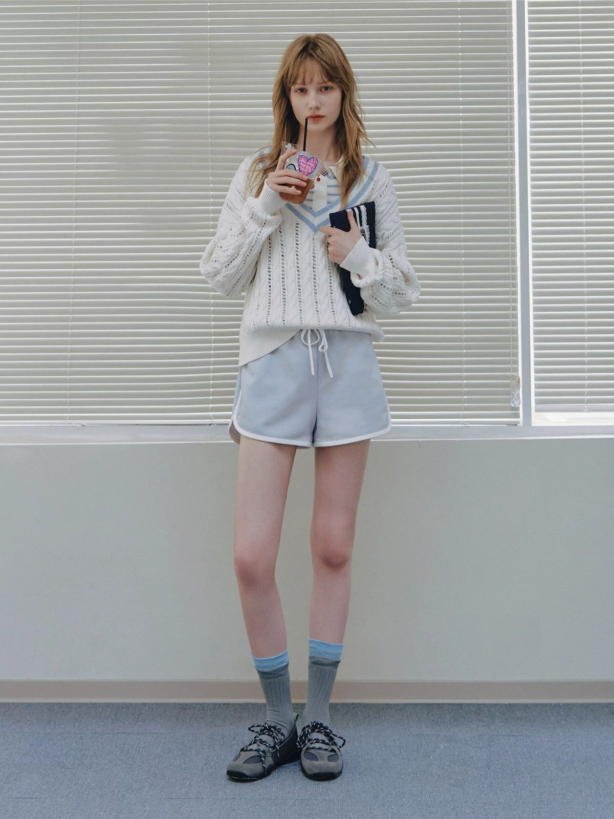 College Contrast V-Neck Knit Sweater