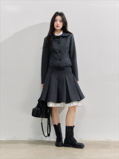 Charcoal College Blazer &amp; Pleated Skirt Set
