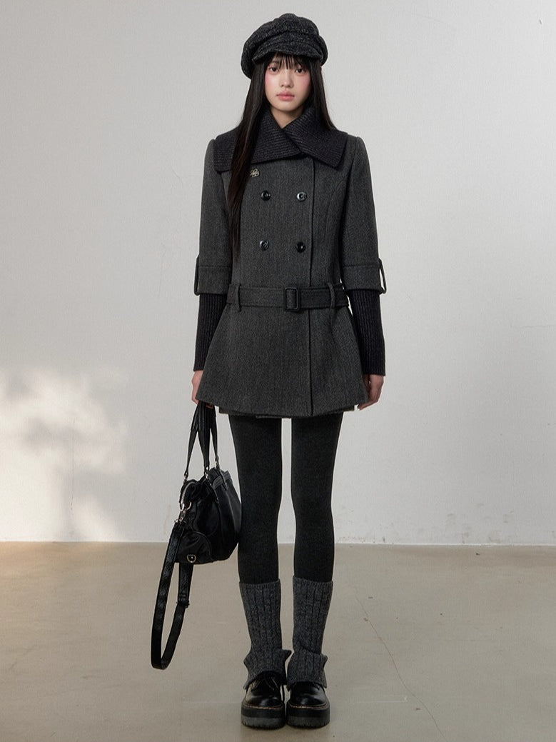 Belted Wool Blend Trench Dress