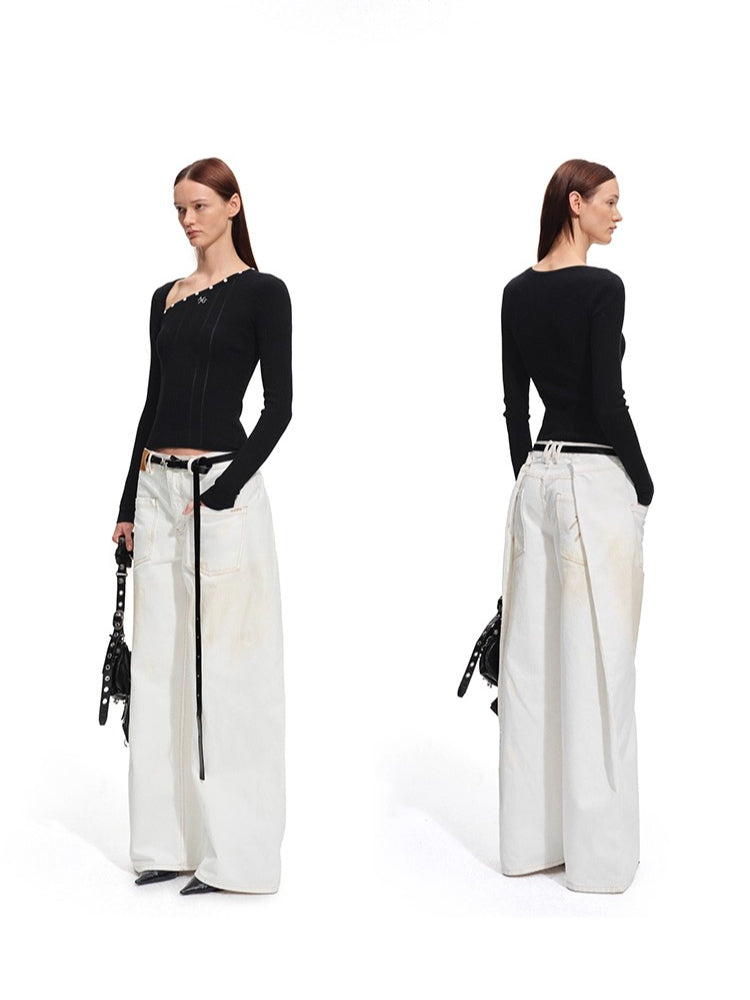 Polar Wool Blend Ribbed Knit V-neck