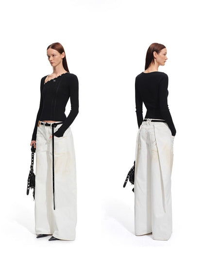 Polar Wool Blend Ribbed Knit V-neck