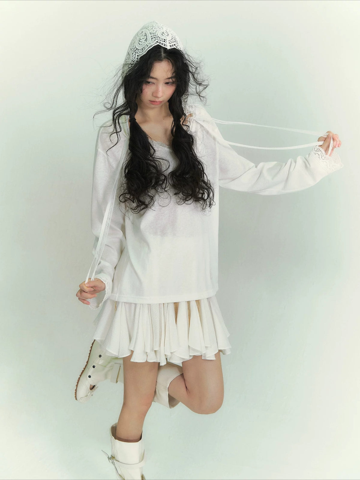 Lace Ribbon Hoodie Tee