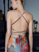 Tropical Backless Tie Maxi Dress