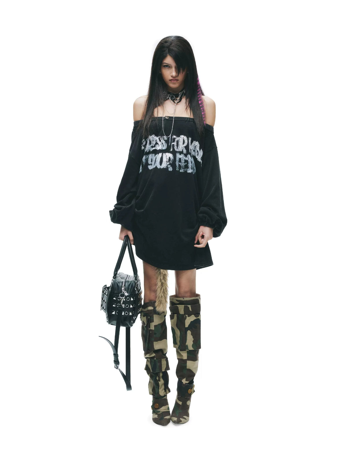 Punk Graffiti Off-Shoulder Tee