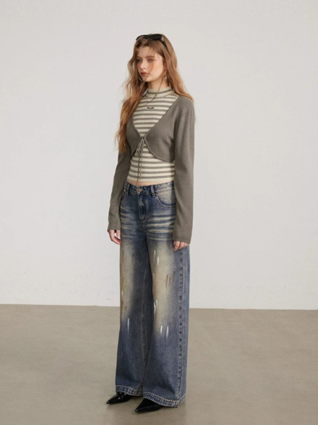 Contrast Stripe Vest Layered Set
