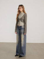 Contrast Stripe Vest Layered Set