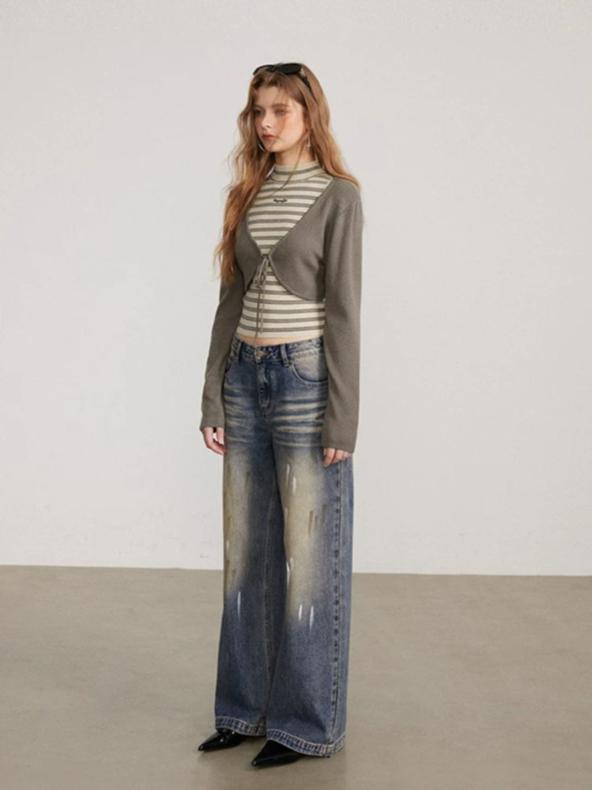 Contrast Stripe Vest Layered Set