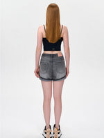 Cuffed A-Line Denim Shorts