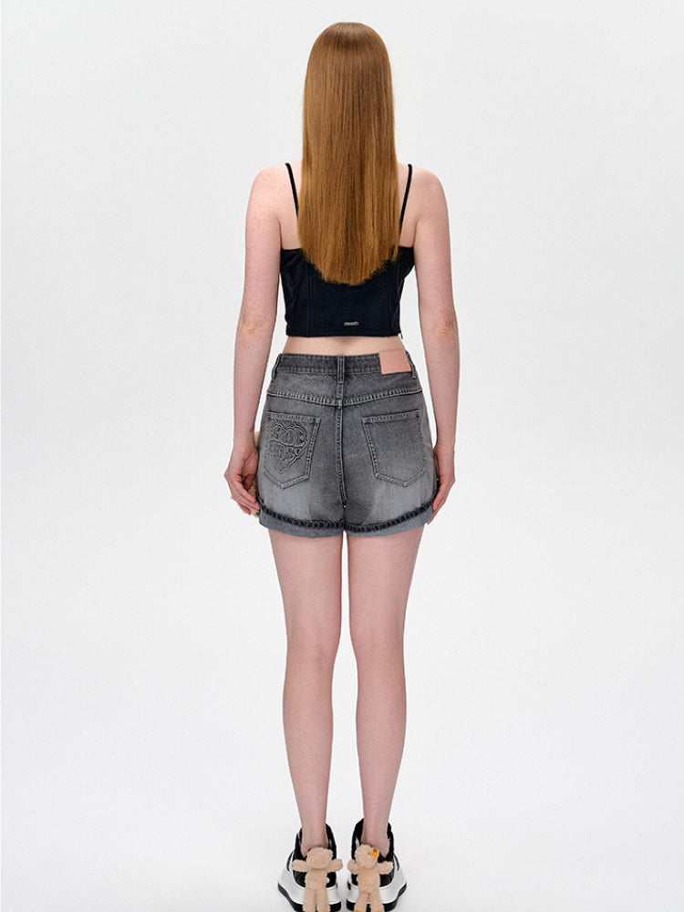 Cuffed A-Line Denim Shorts