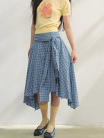 Blue Checkered Irregular Tie-Waist Skirt