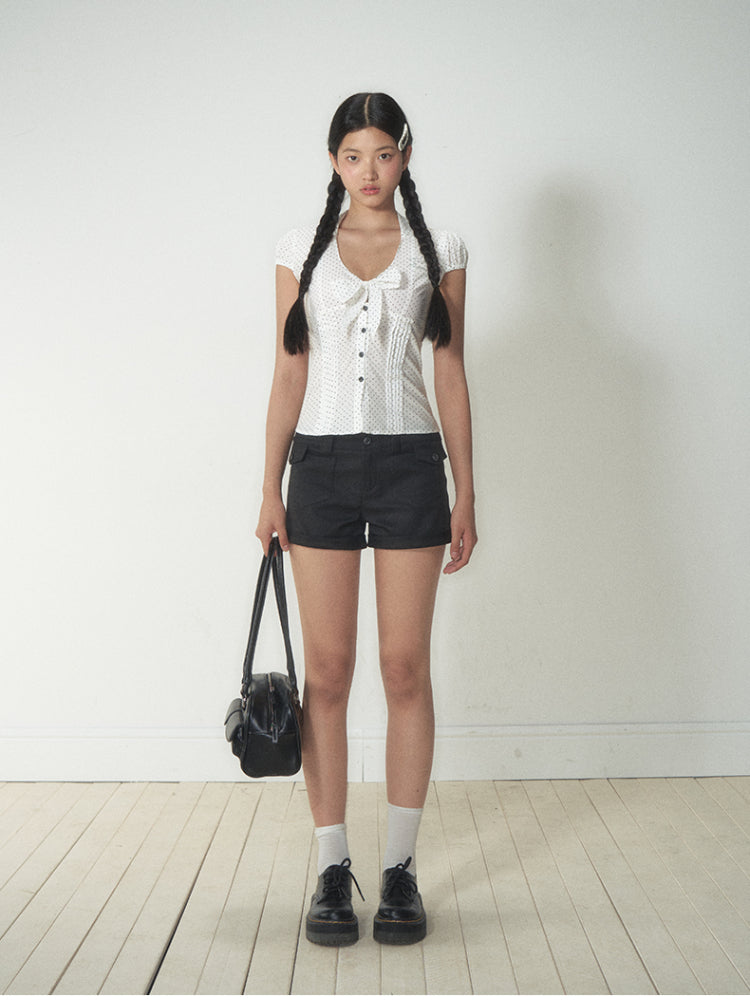 Bow - Accentuated Waist - Slimming Shirt Top