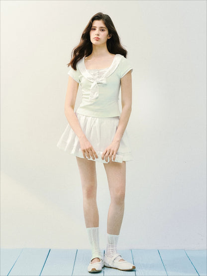 Green &amp; Blue Bowtie Ruffle Tee