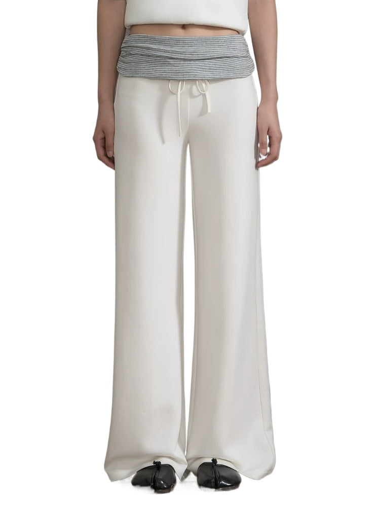 Contrast Waist Wide Leg Pants