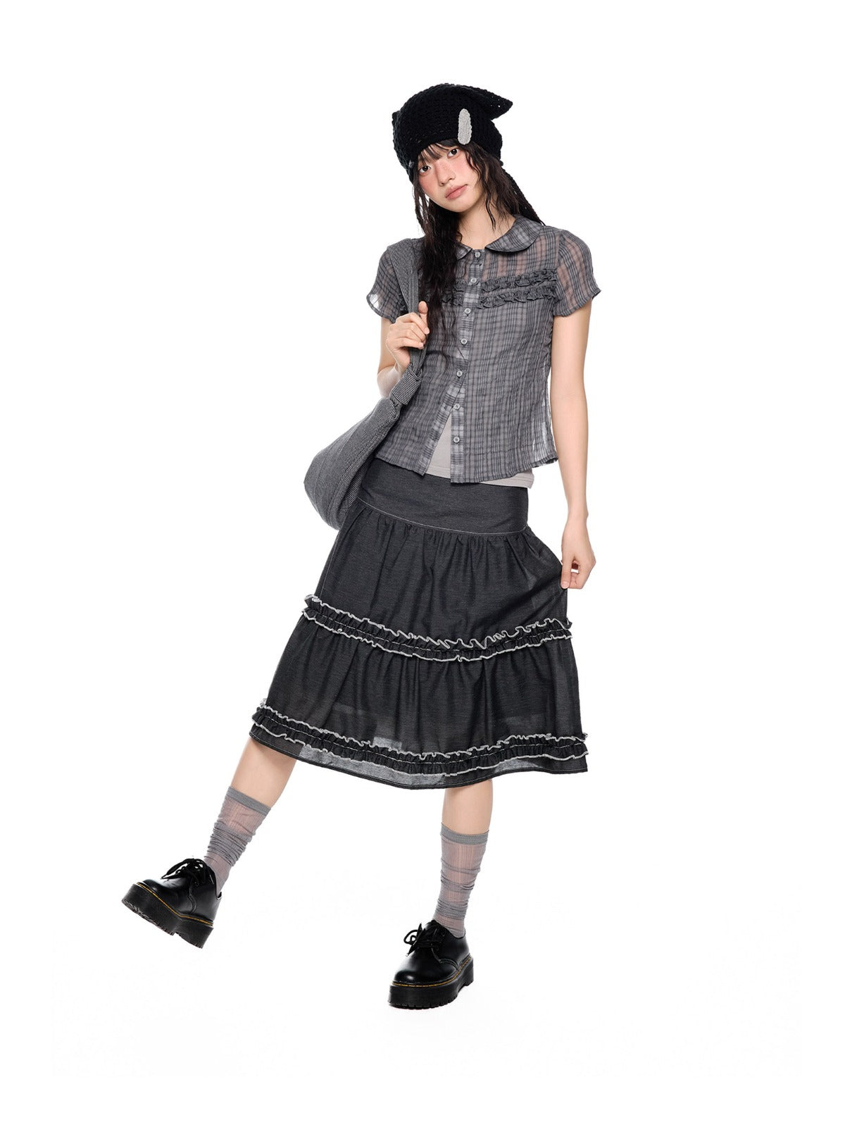 Ruffle Layered Midi Skirt