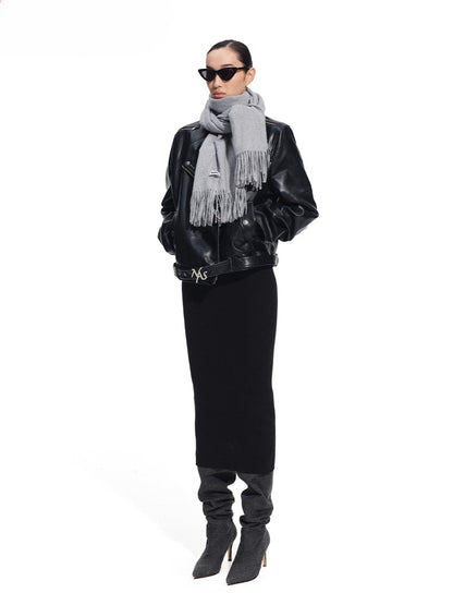 &quot;Dejembe Series&quot;Satin-Finish PU Leather Moto Jacket