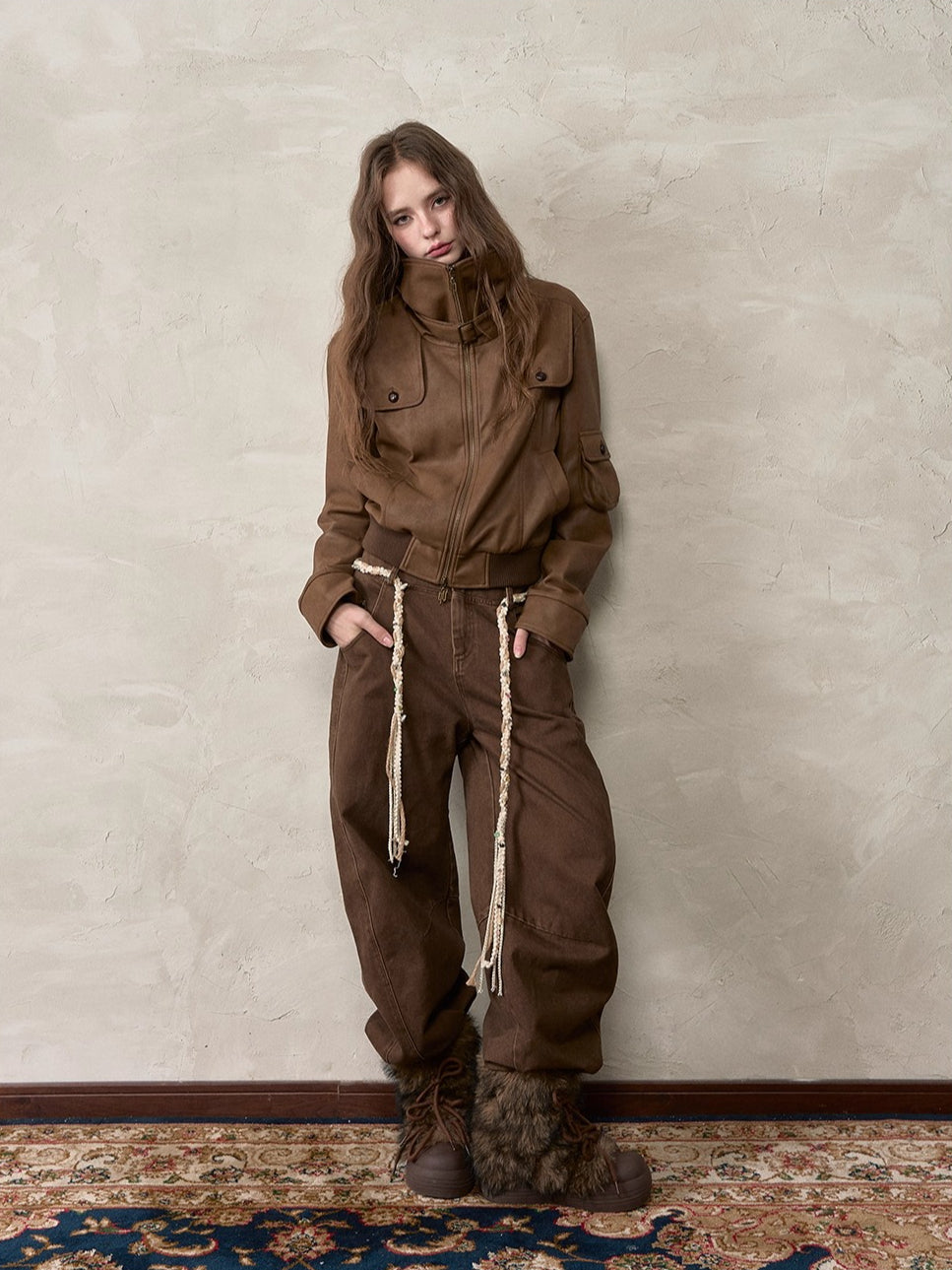 Retro PU Contrast Collar Jacket