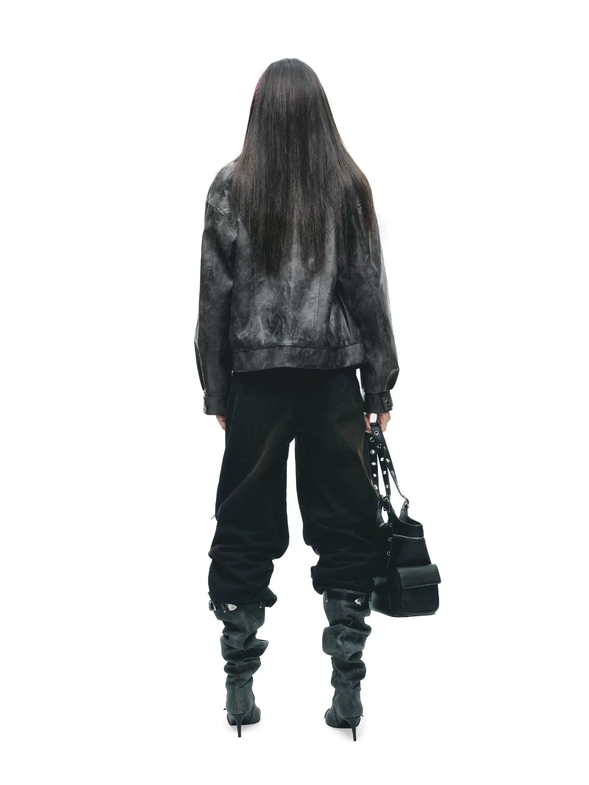 Eyelet PU Leather Jacket